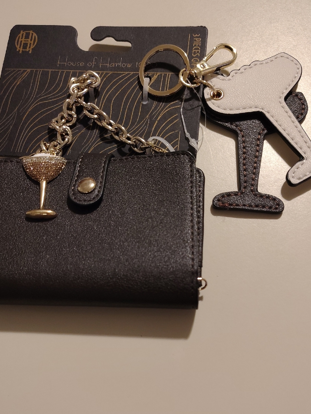 House of Harlow 1960 Black Card Holder with Gold Chain and Charm